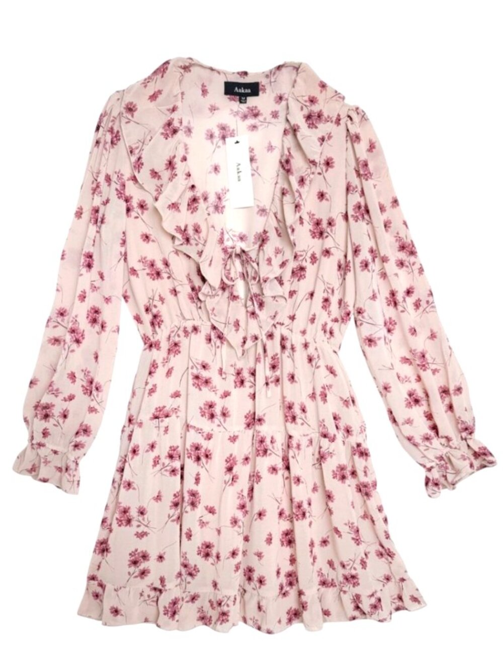 AAKAA SWEET FLORAL BOHO DRESS DUSTY PINK COTTAGECORE ROMANTIC FALL M
